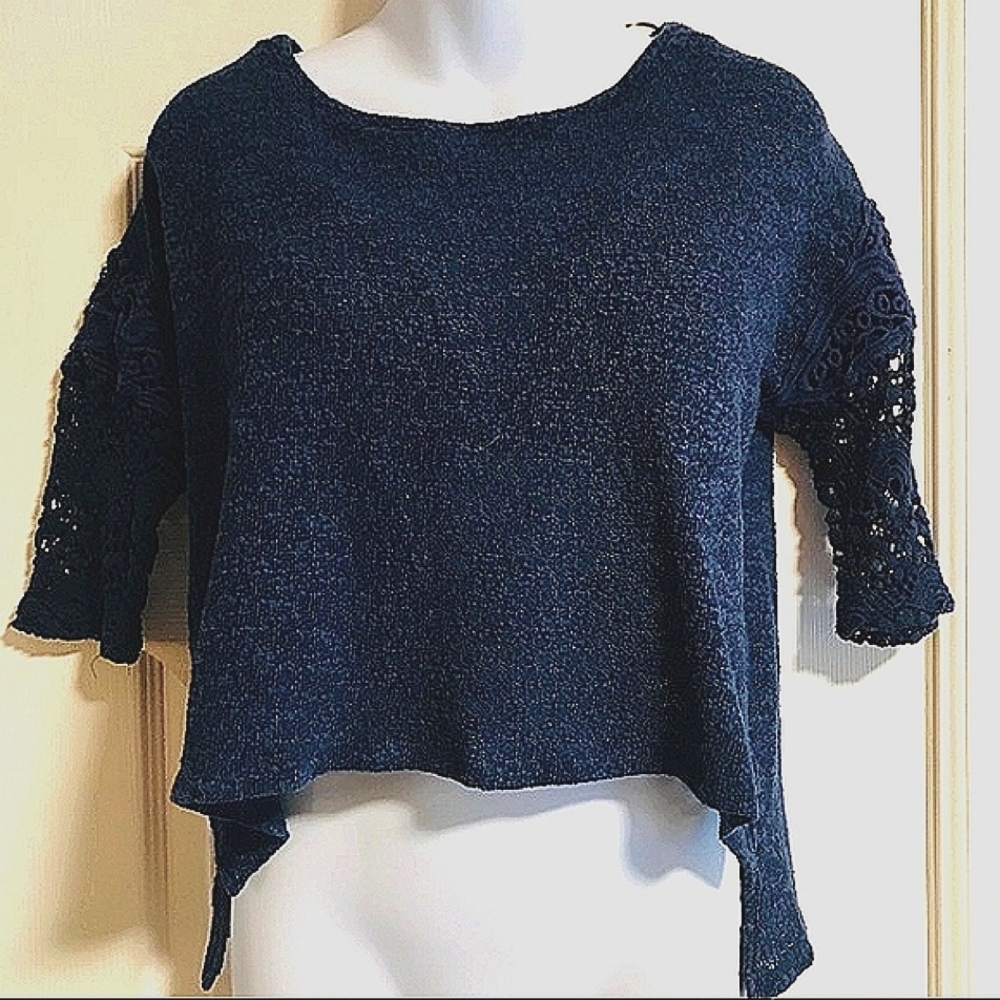 HAZEL by Anthropologie Hi-Lo CROCHET Crop Top- XS